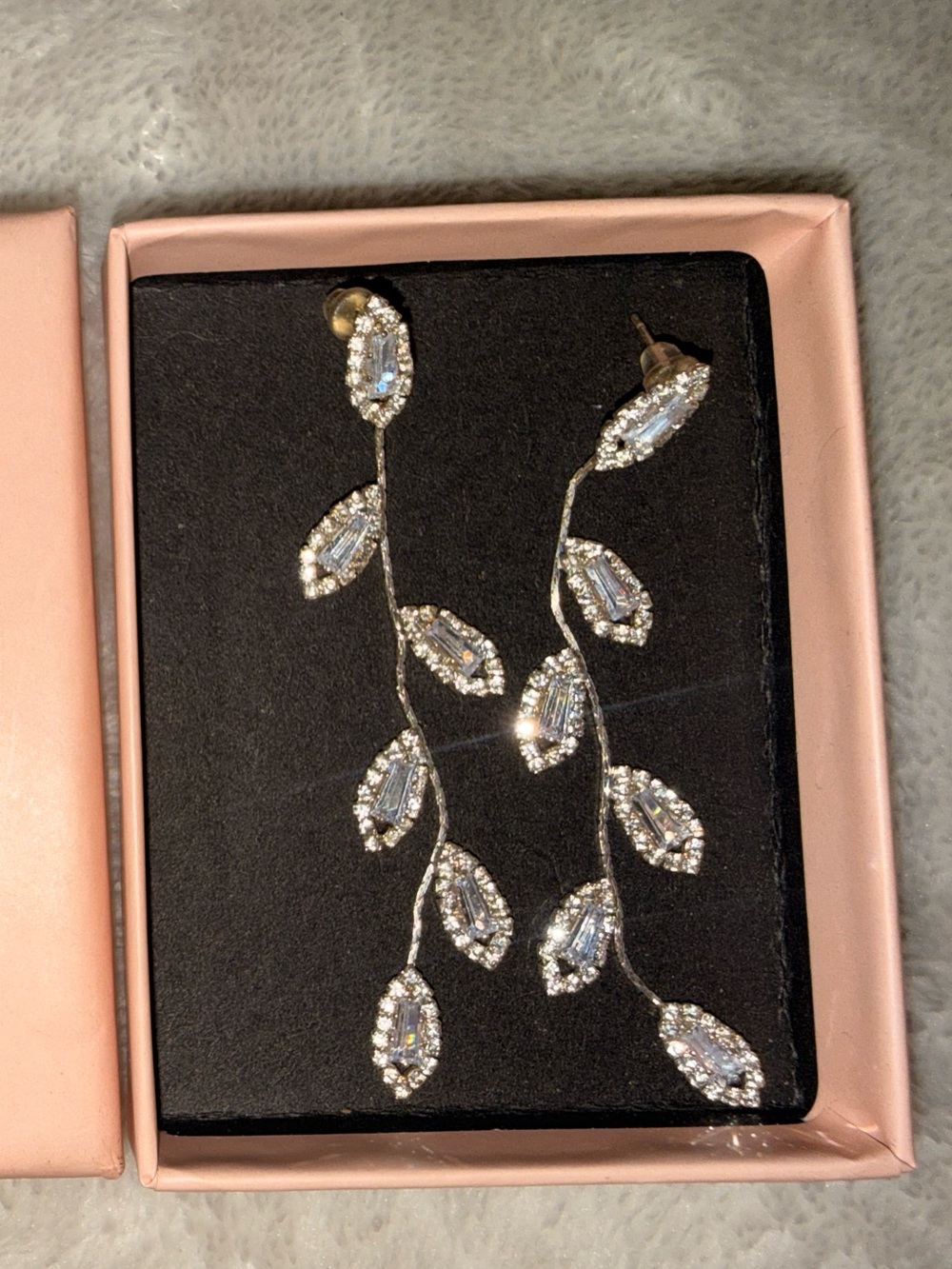 Macy's Silver-Tone Crystal Leaf Drop Earrings in Clear